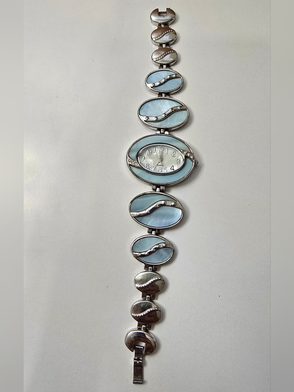 Women's Silver-Tone Bracelet Watch with Light Blue Inlays